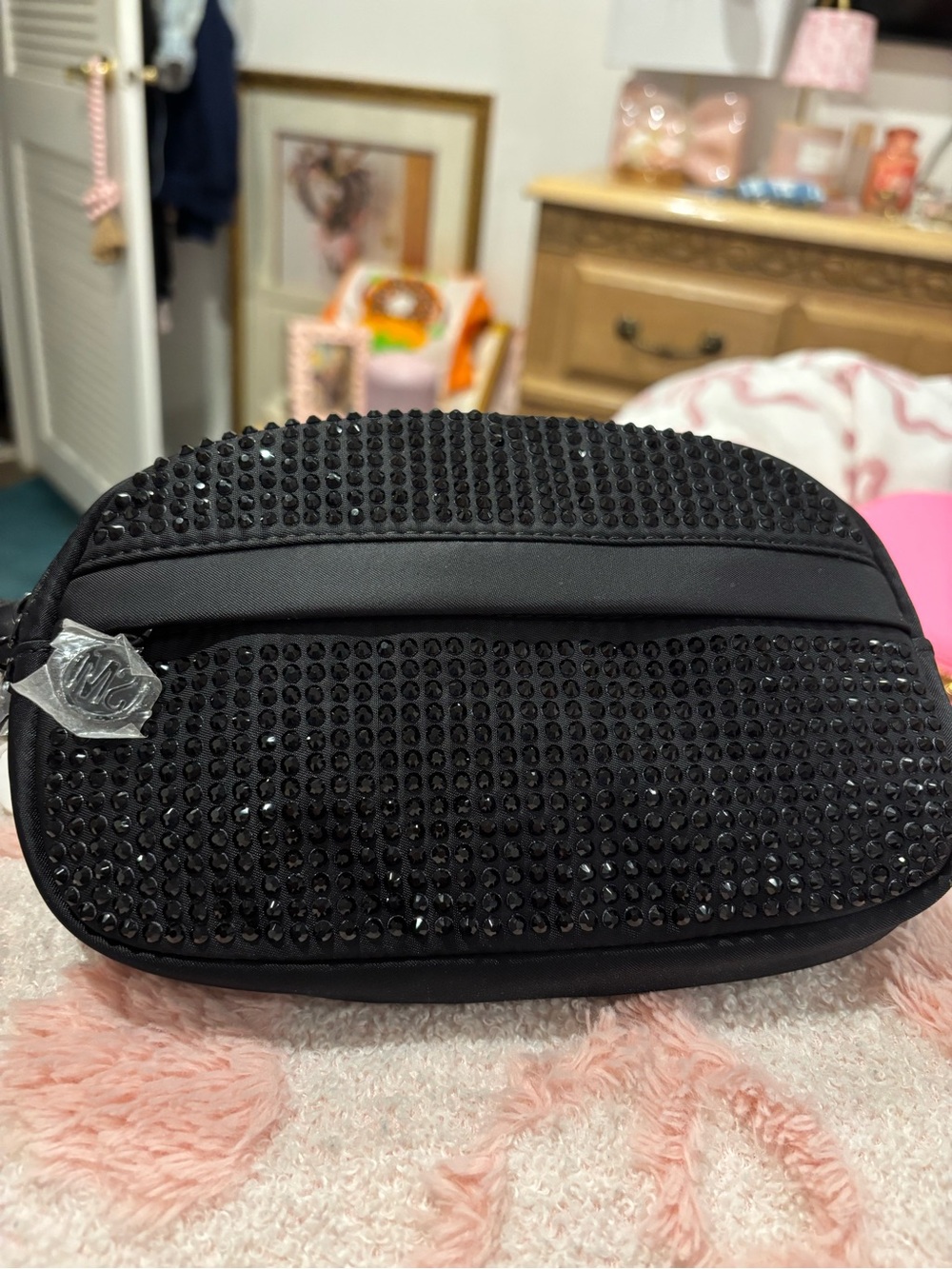 Steve Madden Black Crystal Cosmetic Pouch